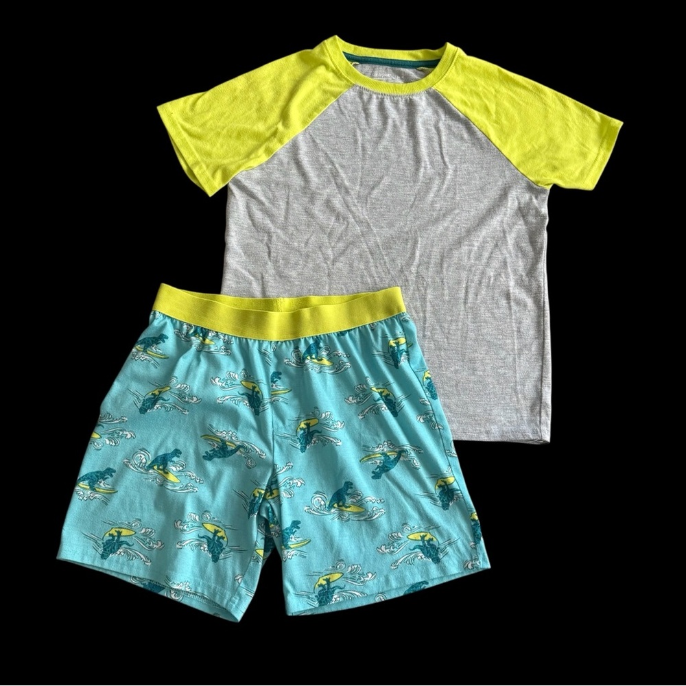 Kids Cat and Jack Pajama Set - Gray and Yellow Shirt with Blue Shorts